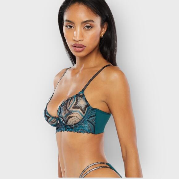 Savage X Fenty Shining Star Embroidered Unlined Demi Bra | 32D | Blue Festival - Picture 5 of 10